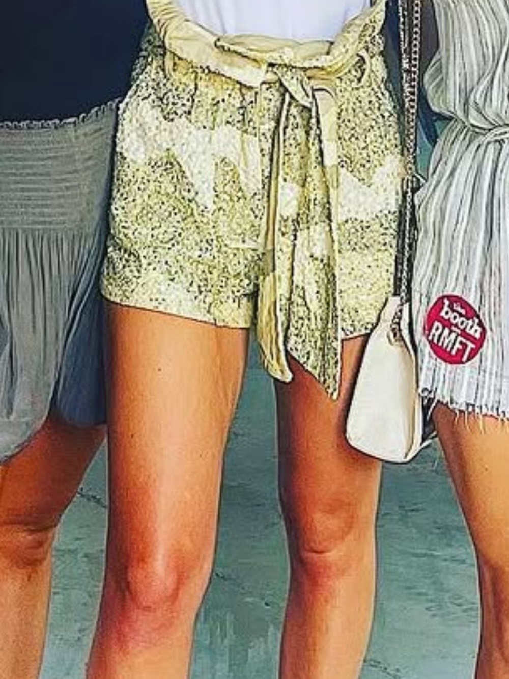 Retrofete Champagne Sequin Belted Shorts